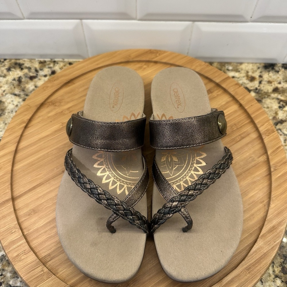 Aetrex Izzy Sandals Adjustable Womens EU 38 US 7.5-8 Bronze Orthotic Comfort